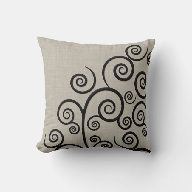 Foux Embroiderad Swirls på Linen Kudde (Framsida)