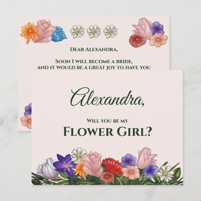 Fowers målning blir min blomma flicka. inbjudan vykort (Fram/baksida)