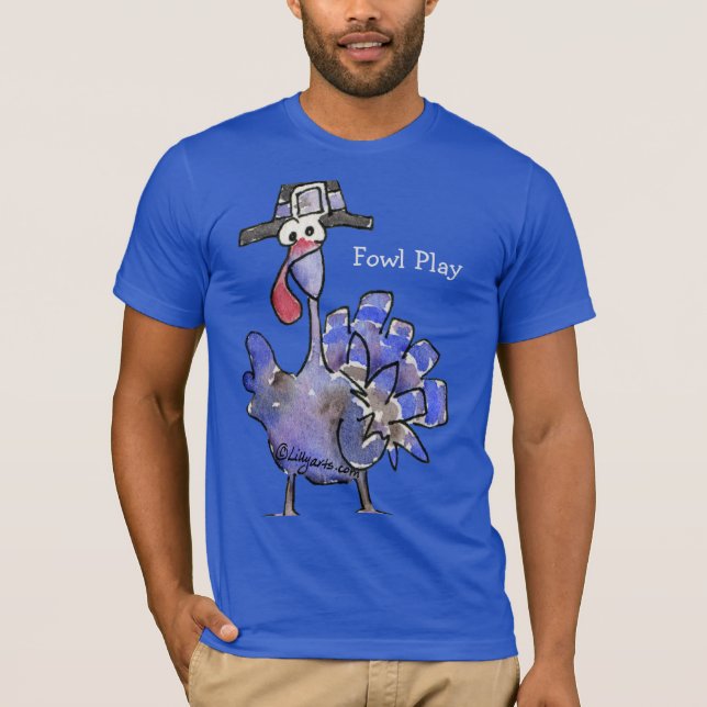 Fowl Play Tecknad Blue Turkey mörk T shirt (Framsida)