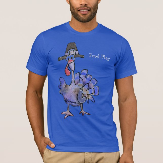 Fowl Play Tecknad Blue Turkey mörk T shirt (Framsida)