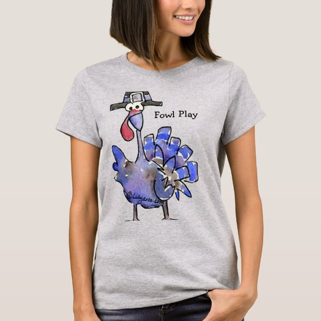 Fowl Play Tecknad Blue Turkey T shirt (Framsida)