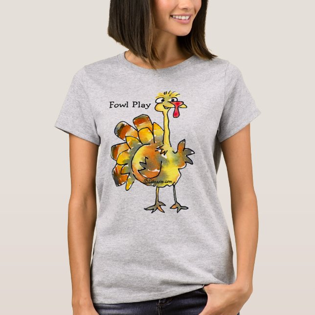 Fowl Play Tecknad Guld Turkiet T shirt (Framsida)