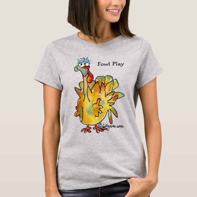 Fowl Play Tecknad Guld Turkiet T shirt (Framsida)