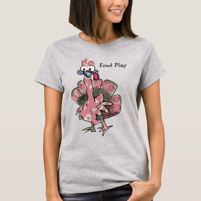 Fowle Play Tecknad Rosa Turkey T shirt (Framsida)