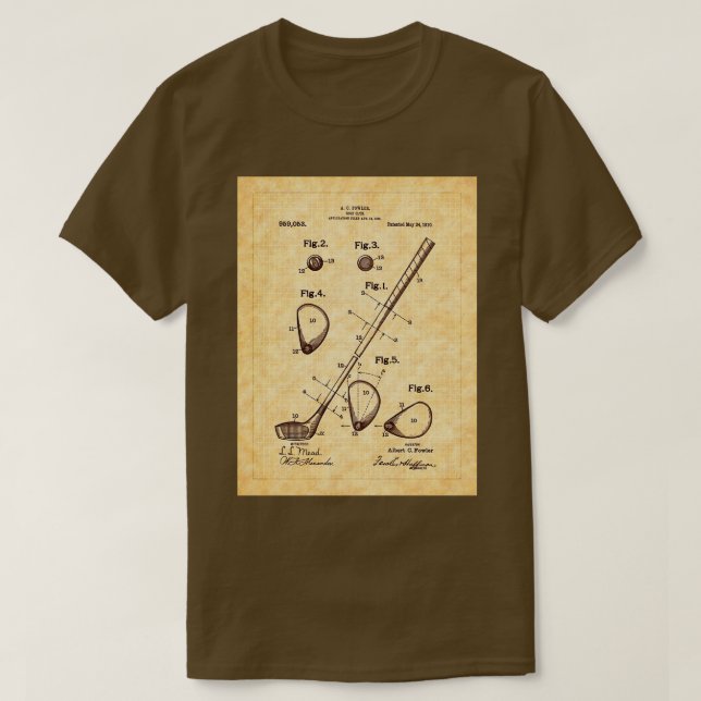 Fowlers 1910 Golf Klubb Patent Art T Shirt (Design framsida)