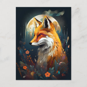 Fox Abstrakt Surreal Modern Boho Fantasy Art Vykort