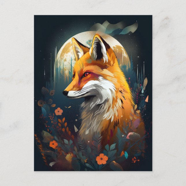 Fox Abstrakt Surreal Modern Boho Fantasy Art Vykort (Framsida)