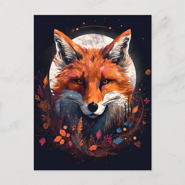 Fox Abstrakt Surreal Modern Boho Fantasy Art Vykort (Framsida)