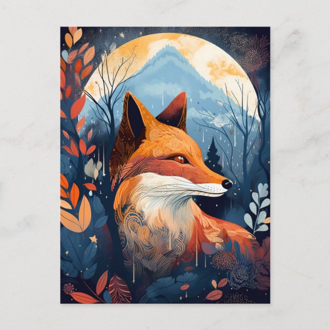 Fox Abstrakt Surreal Modern Boho Fantasy Art Vykort (Framsida)