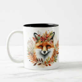 Fox Älskare Autum/Fall woodland, monogramfödelseår Två-Tonad Mugg