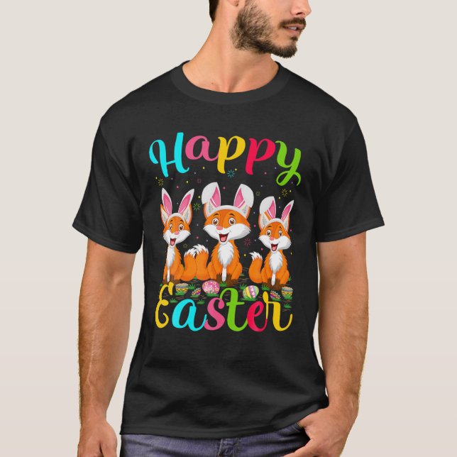 Fox Älskare-Påskägget Bunny Fox Glad påsk T Shirt (Framsida)