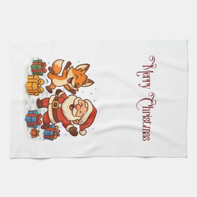 Fox and Santa Christmas Kitchen Towels Kökshandduk (Horisontell)