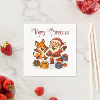 Fox and Santa Christmas Paper Napkin Pappersservett