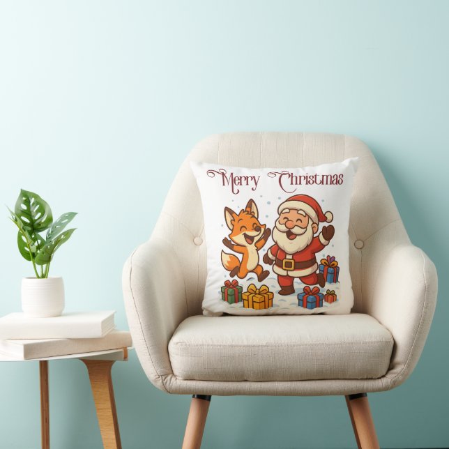 Fox and Santa Christmas Throw Pillow Kudde (Stol)