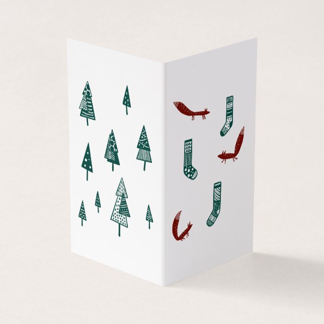 Fox and Tree Christmas Card: Simple Kort (Utsida)
