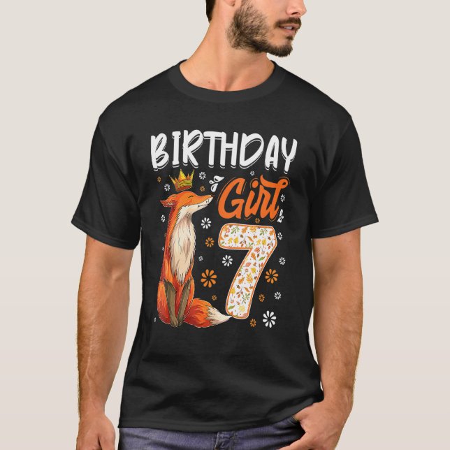 Fox Animal 7:e Birthday Girl Fox B Day 7 T Shirt (Framsida)