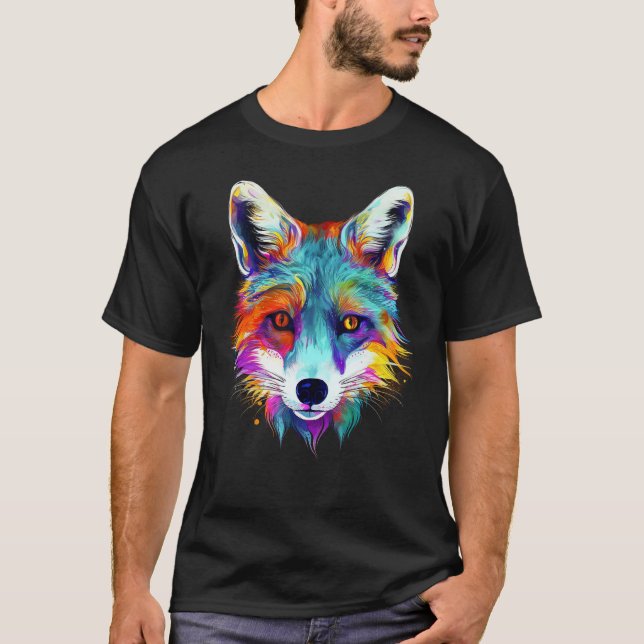 Fox - Animal Motif Art Colourful Animal Fox T Shirt (Framsida)