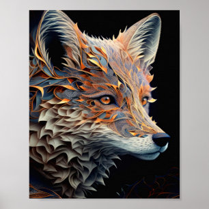 Fox Animal Porträtt Nature Wildlife Painting Poster