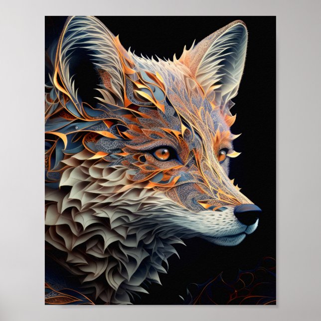 Fox Animal Porträtt Nature Wildlife Painting Poster (Framsidan)