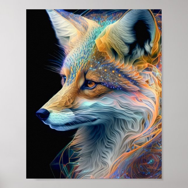 Fox Animal Porträtt Nature Wildlife Painting Poster (Framsidan)