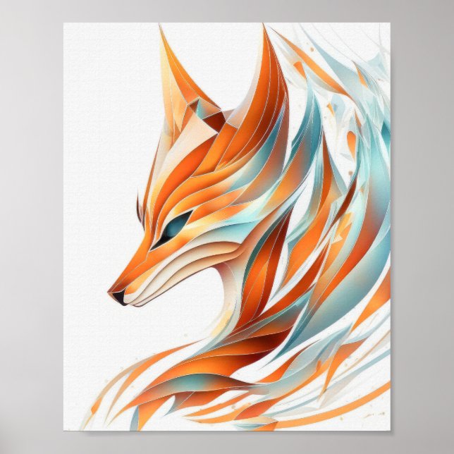 Fox Animal Porträtt Nature Wildlife Painting Poster (Framsidan)