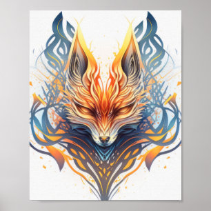 Fox Animal Porträtt Nature Wildlife Painting Poster