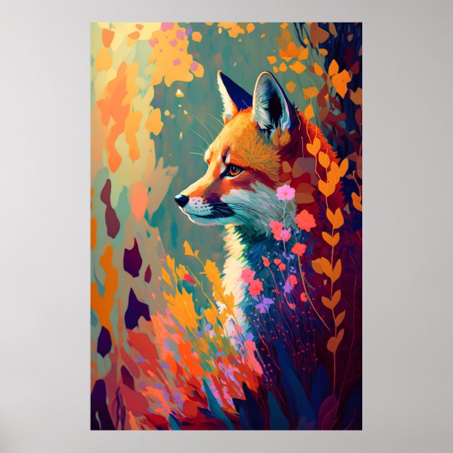 Fox Animal Porträtt Painting Wildlife utomhus Art Poster (Framsidan)