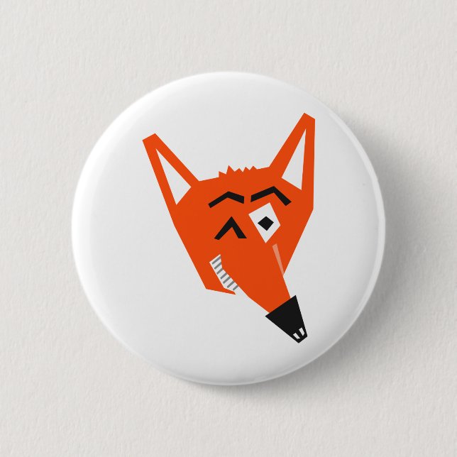 Fox Animal Tecknad Cunning Devious Evil Öga Knapp (Framsida)