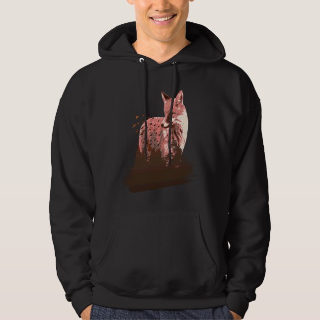 fox animals forest trees birds hoodie (Framsida)
