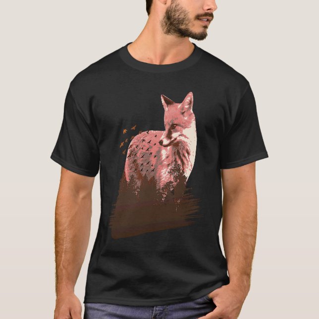 fox animals forest trees birds t shirt (Framsida)