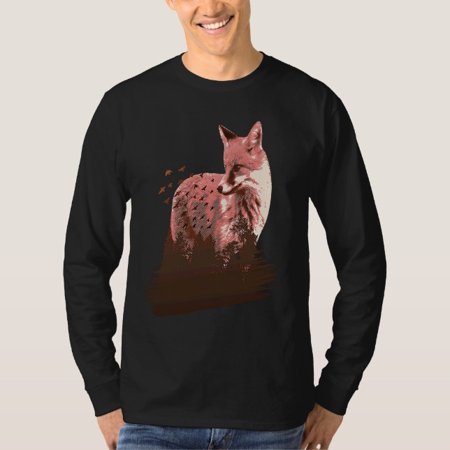 fox animals forest trees birds t shirt (Framsida)