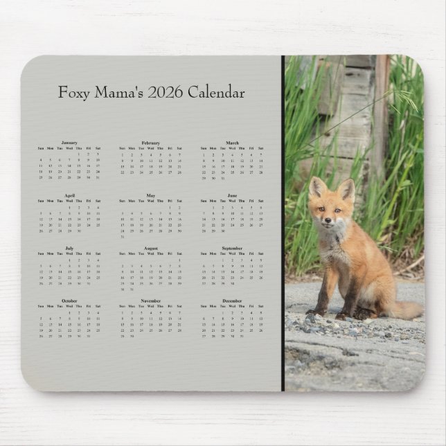 Fox - Anpassningsbar heldig kalender för 2026 Musmatta (Framsidan)