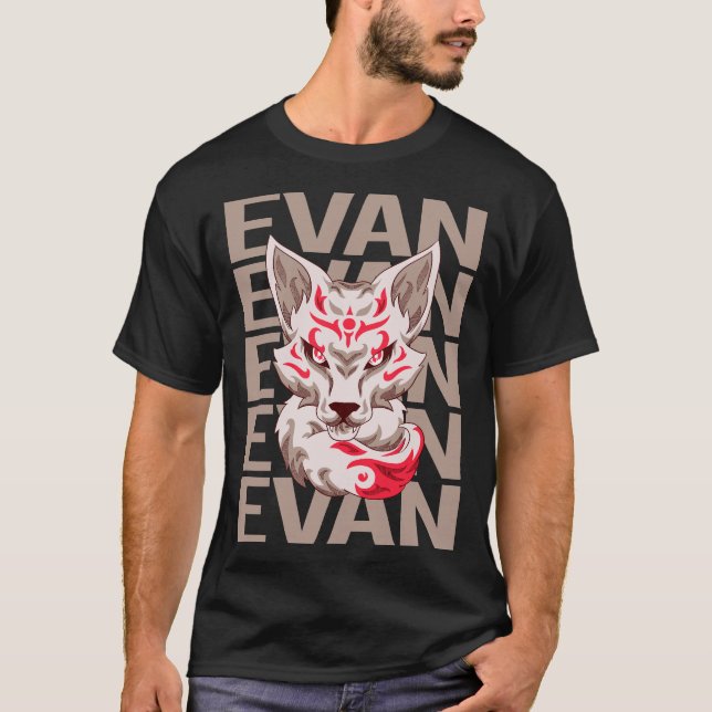 Fox Ansikte - Evan Namn T Shirt (Framsida)