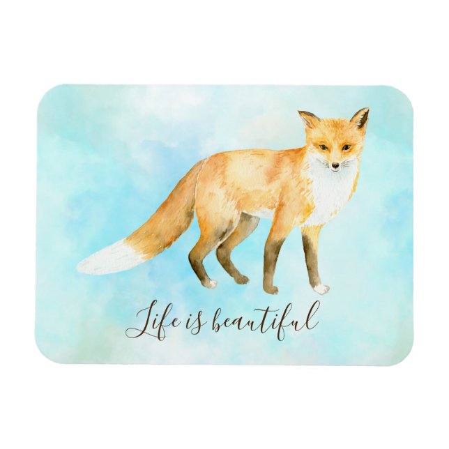 Fox Aqua Mint Watercolor Magnet (Horisontell)