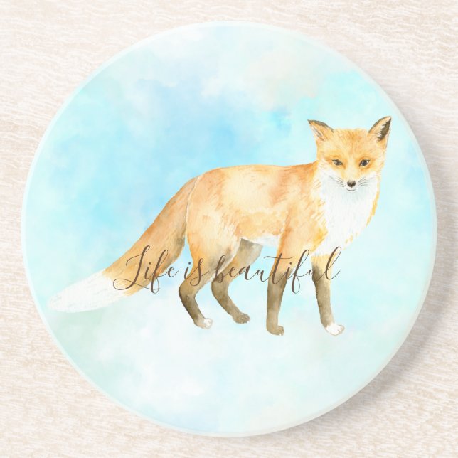 Fox Aqua Mint Watercolor Underlägg (Framsidan)