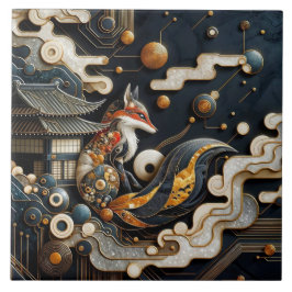 Fox art Japanese Abstract gold leaf pattern Kakelplatta