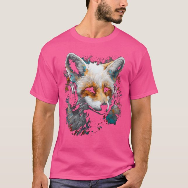 Fox Art Music Animal Headphone Fox T Shirt (Framsida)
