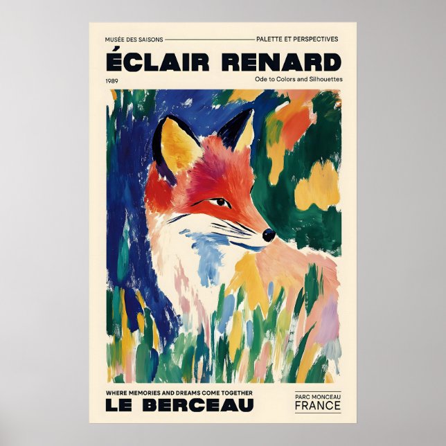 Fox Art Print Éclair Renard French Exhibition Poster (Framsidan)