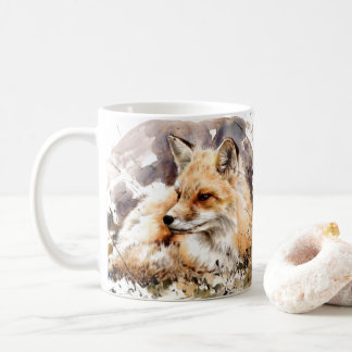 Fox art vattencolor mugg, fox älskare-gåva av vild kaffemugg