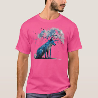 Fox Artwork Träd Animal Art Fox T Shirt