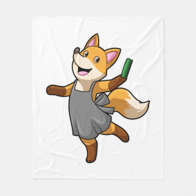 Fox as Hairdresser with Scissors Fleecefilt (Framsidan)