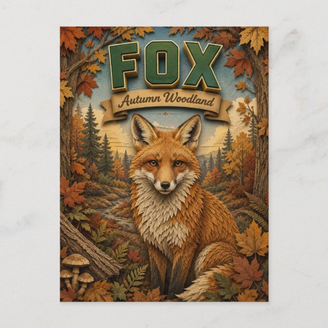 Fox Autumn Woodland POPCUT Vykort (Framsida)