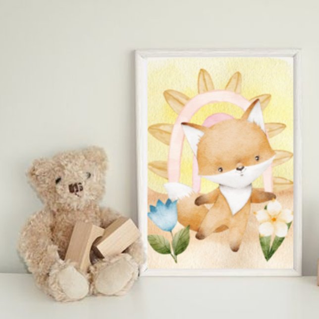 Fox, Baby djur, Boho, Flowers, Rainbow Poster (Skapare uppladdad)