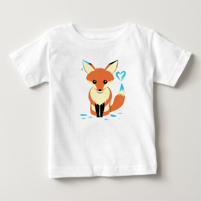 Fox Baby målar blått hjärta med Svan Tee (Framsida)