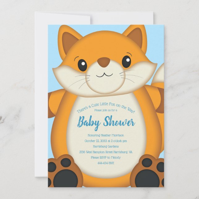 Fox Baby Shower Blue Inbjudningar (Framsida)