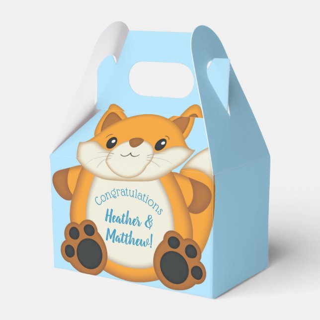 Fox Baby Shower Blue Presentaskar (Framsidan Sidan)