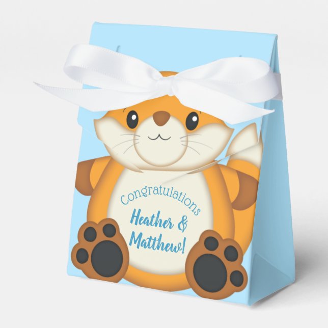 Fox Baby Shower Blue Presentaskar (Framsidan Sidan)