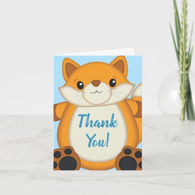 Fox Baby Shower Blue Woodland Tack Kort (Framsida)