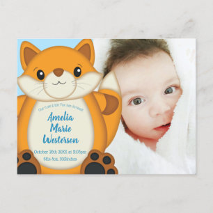 Fox Baby Shower Blue Woodland Vykort