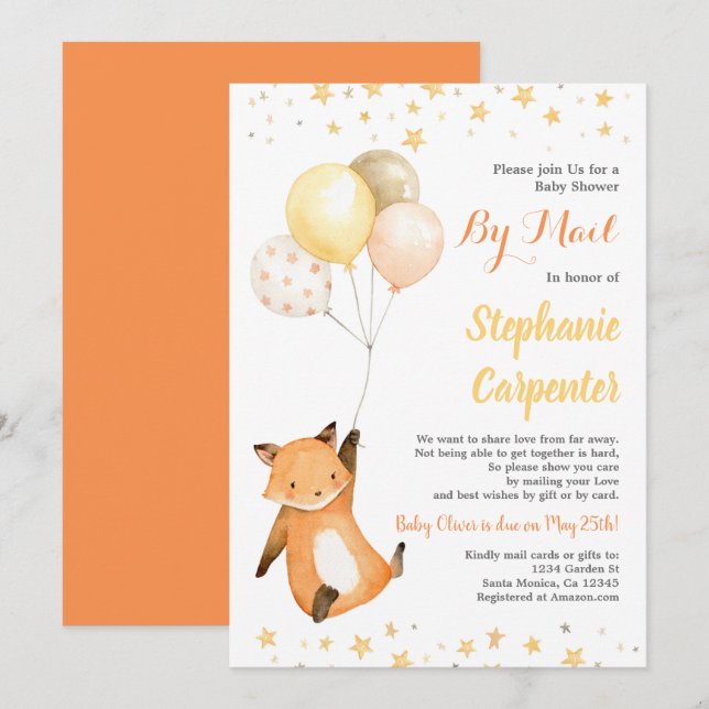 Fox Baby Shower by Mail Inbjudningar (Fram/baksida)